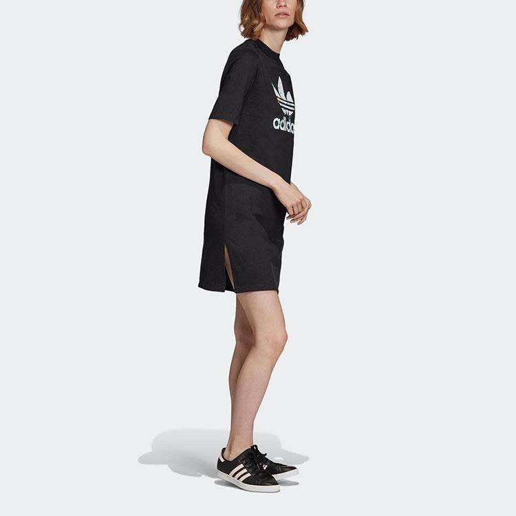 Adidas Originals Trefoil Logo Print Comfortable Sports Round Neck Pullover Short Sleeve Dress Women dress Black FL0037