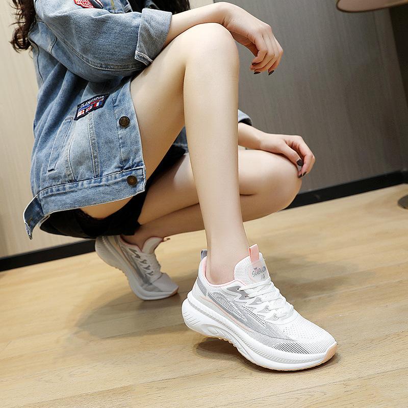 New Fly-woven Sports Shoes Platform-soled Fashionable Breathable Lightweight Women's Shoes Outdoor Casual Trendy Shoes Women