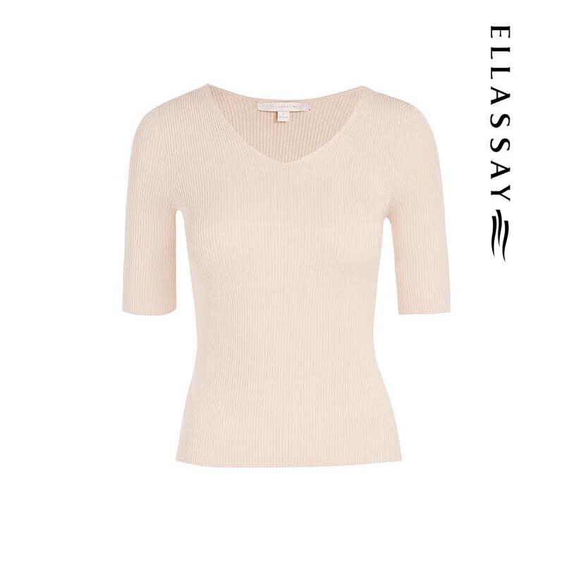 ELLASSAY Women's Mulberry Silk V-neck Short Sleeve Knit Top