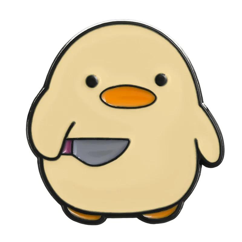 Мультяшный Желтый Утенок Коллекция Животных Эмалевые Значки Креативный Ковбой Утенок Цыпленок Нож Брошь Значок на Лацкан Ювелирные Изделия Подарки Оптом