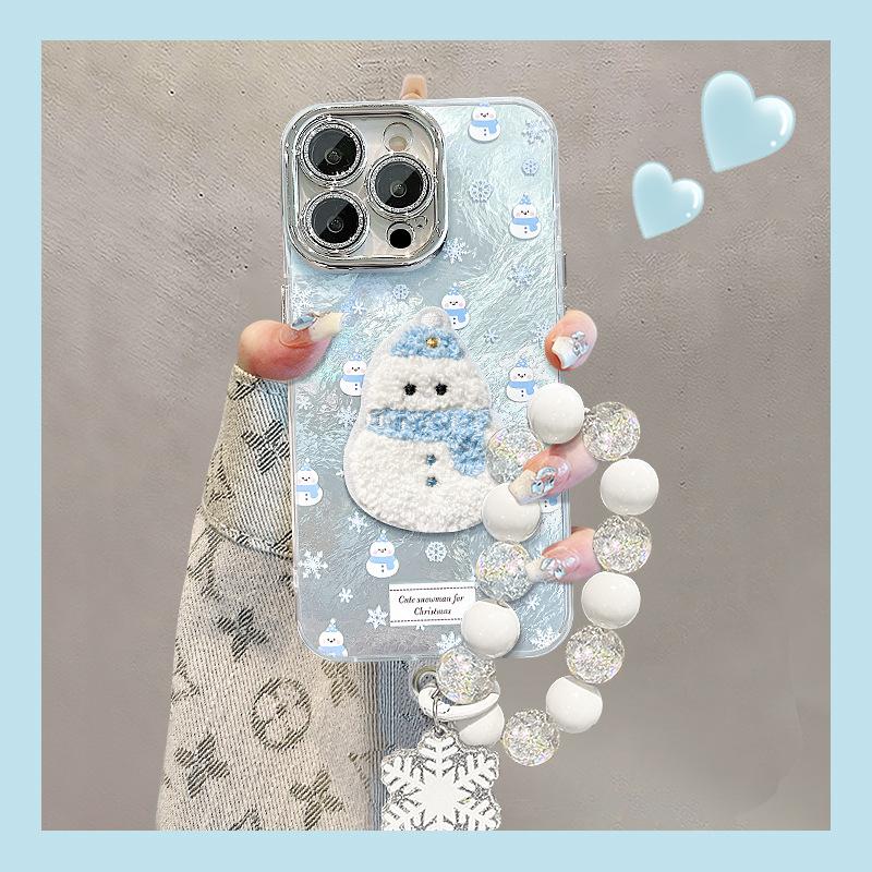 Cute plush snowman lanyard suitable for apple 17 autumn and winter mobile phone case iphone15 new women's 16promax hard