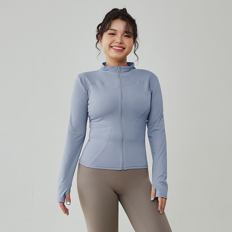 Sunscreen clothes Zipper running sports yoga jacket Skinny fitness long-sleeved jacket Girls quick-drying yoga clothes spring and summer S