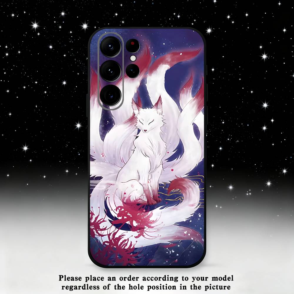 Nine tailed fox Phone Case For Samsung S25,S24 Ultra,S20,S30 plus,S22 plus,S23,S30 Ultra 5G Silicone Black Shell
