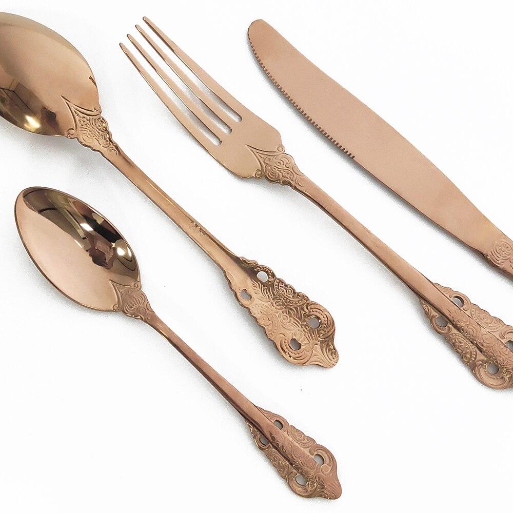 4 ks 304 nerezová jídelní lžíce sada nádobí Luxusní vintage růžové zlaté příbory západní barevné nádobí polévková lžíce