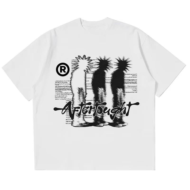 Heren T-shirt Katoen Oversized Grafische Print Schaduw Y2k Streetwear Top Korte Mouw Tee Hip Hop Harajuku Vintage Esthetische Kleding