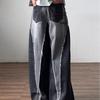 Mens Vintage Distressed Wide Leg Straight Cut Denim Jeans Black Grey Cotton Relaxed Fit Casual Pants