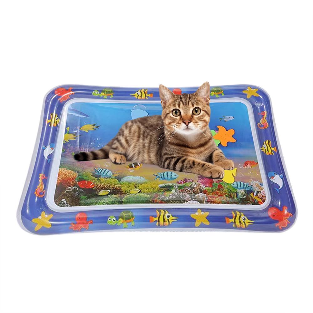 Tapis de jeu sensoriel aquatique pour chats et chiens, tapis de jeu aquatique épais avec motifs de poissons, tapis de jeu aquatique d'été pour animaux de compagnie
