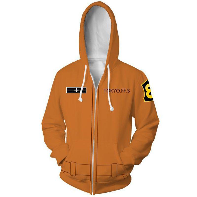 Fire Force Anime Men Hooded Zipper Sweatershirts Hoodie Pullover Cosplay Costume