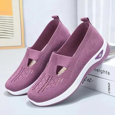 Mode Damen Neue Sommerschuhe Mesh Atmungsaktive Sneaker Leicht Slipper Flache Plateau Freizeitschuhe Damen Rutschfest Walking Gewebte Schuhe