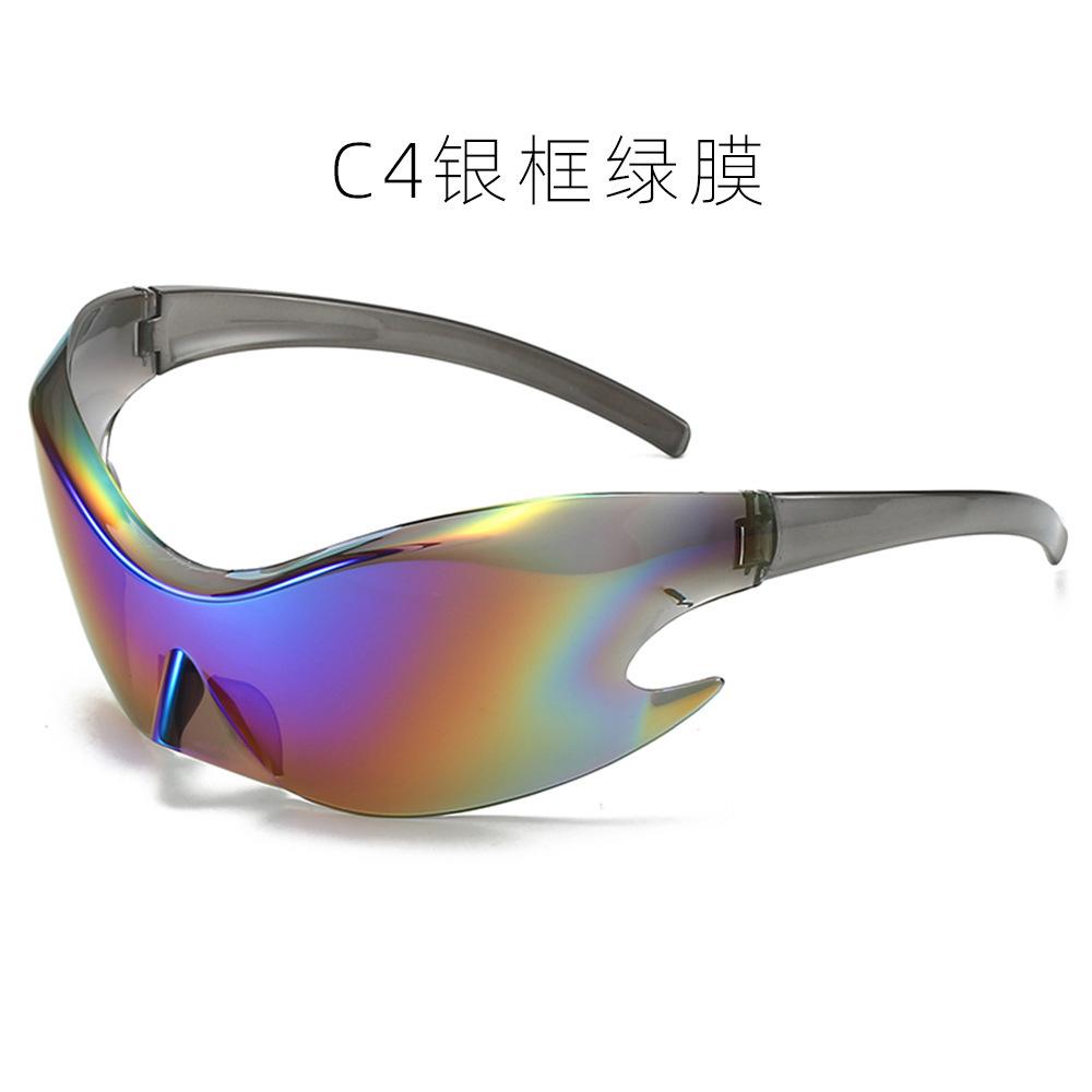 

UV-protective high-end large-frame futuristic sci-fi rimless sunglasses зеленый цвет-серебро