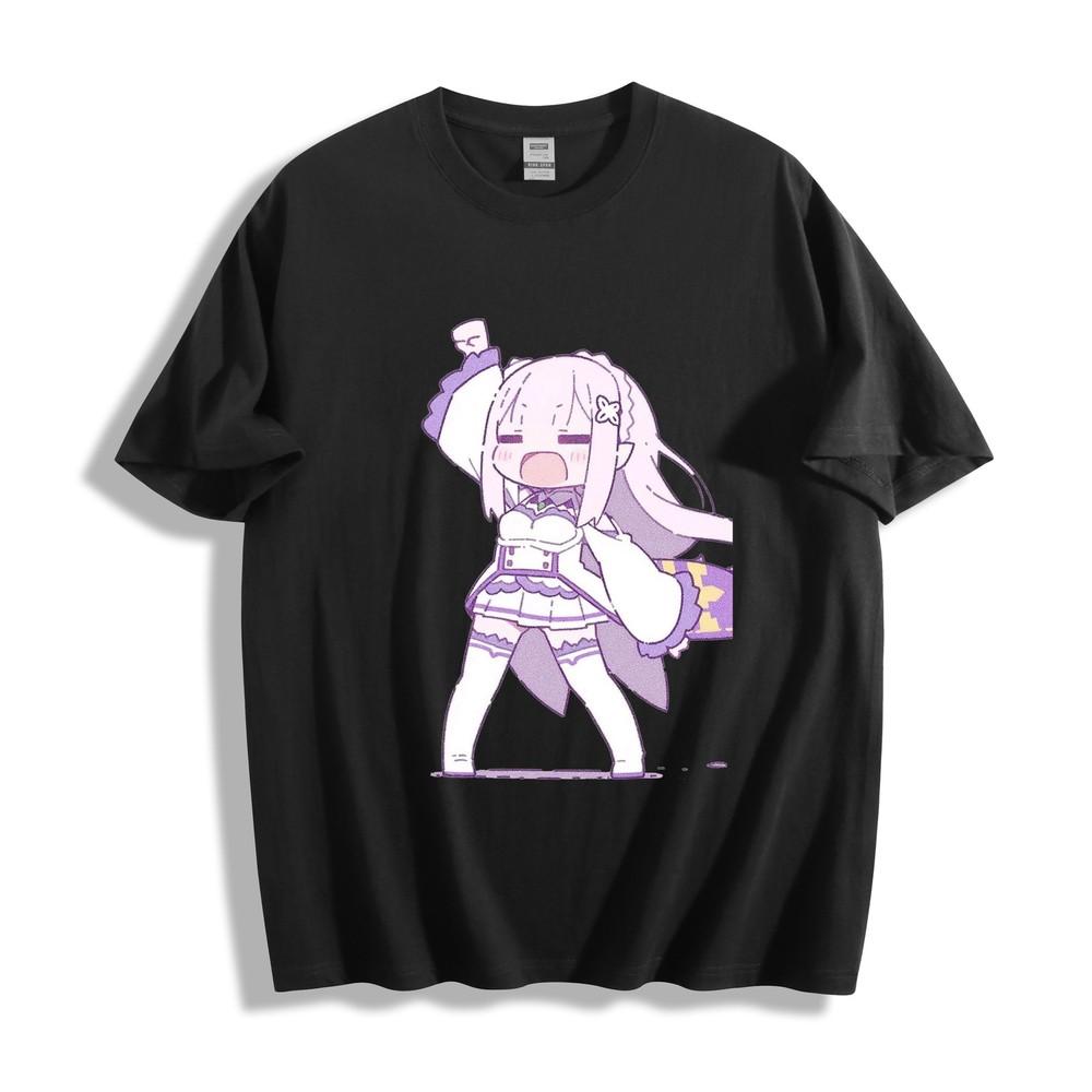 Re:Zero Emilia Chibi T-Shirt - Hair Maid Uniform Cheer Pose Design Unisex Tee