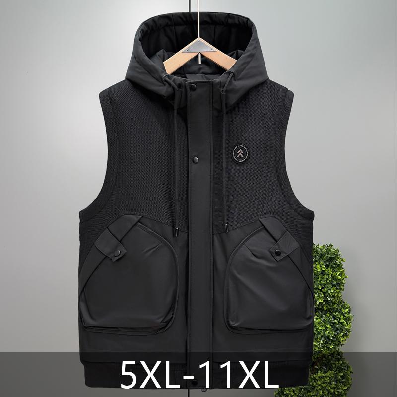 Übergröße 5XL-11XL Mode Herbst Winter Warme Ärmellose Weste Herren Übergröße Oberbekleidung Dicke Winter Herrenjacke mit Kapuze
