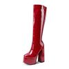 High Tube Boots Women's Red Thick Bottom Heel Side Zipper 2025 Spring and Summer New T-stage Street Fashion Large 43