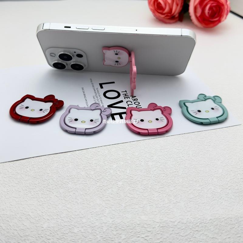 Cartoon Cat Head Phone Ring Holder - Cute Metal KT Cat Pull Ring for Universal Desktop Back Sticker Women's Model
