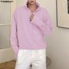 INCERUN Oversized Men Lapel Neck Long Sleeve Solid Loose Casual T-Shirts Tops