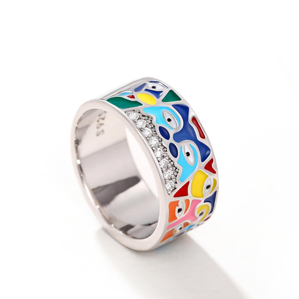 Color Drip Eye Ring, Imitation Enamel Color Family Ring Eye Art Ring