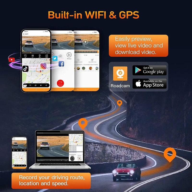 3 Channel Car DVR 4K 3-Lens Front Inside Rear GPS Wifi Dash Cam DVR Recorder Video Registrator Car Camera 24h Parking Monitor