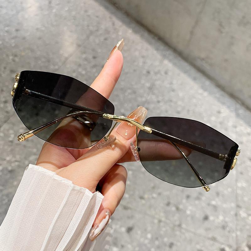 Nonframe Geometric Sunglasses With Metal Construction Uv400 For Travel And Daily Use
