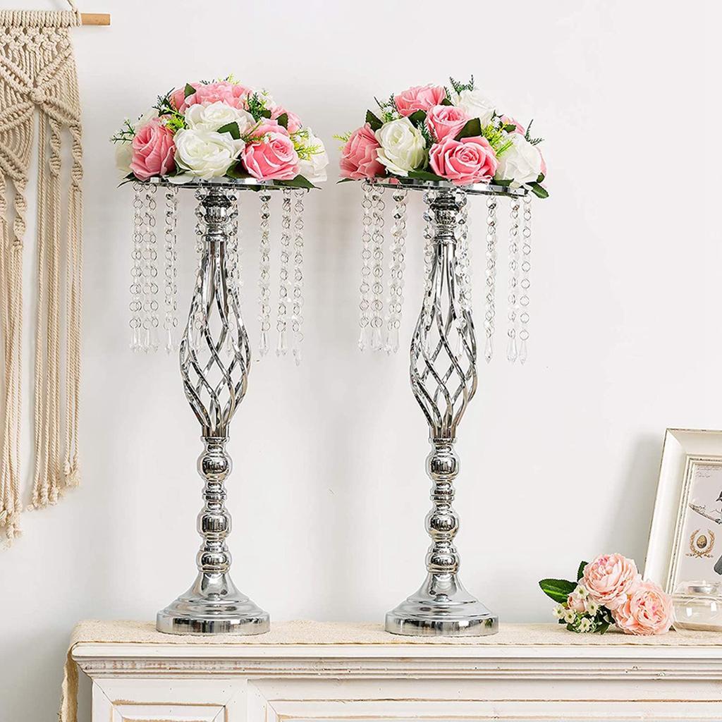 T02C!2 Pcs Crystal Flower Stand Wedding Centerpieces For Tables, Tabletop Metal Flower Vase For Wedding Party Dinner Event