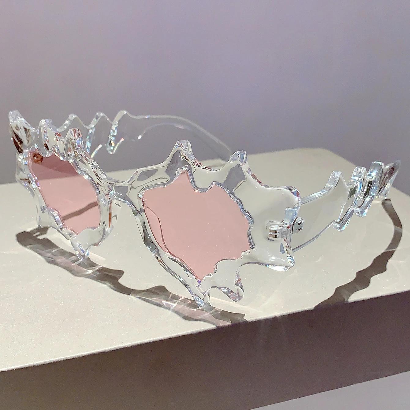 

Женские солнцезащитные очки волнистой формы, стильные нерегулярные очки ярких цветов, модный брендовый дизайн, солнцезащитные очки для путешествий на открытом воздухе 1 pcs розовый