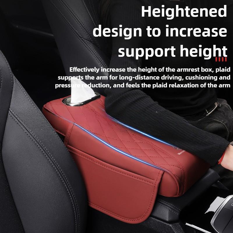 3 In 1 Car Armrest Box Cushion Universal Storage Bag Car Tissue Box Central Elbow Height Pad Multifunctional Tissue Boxes