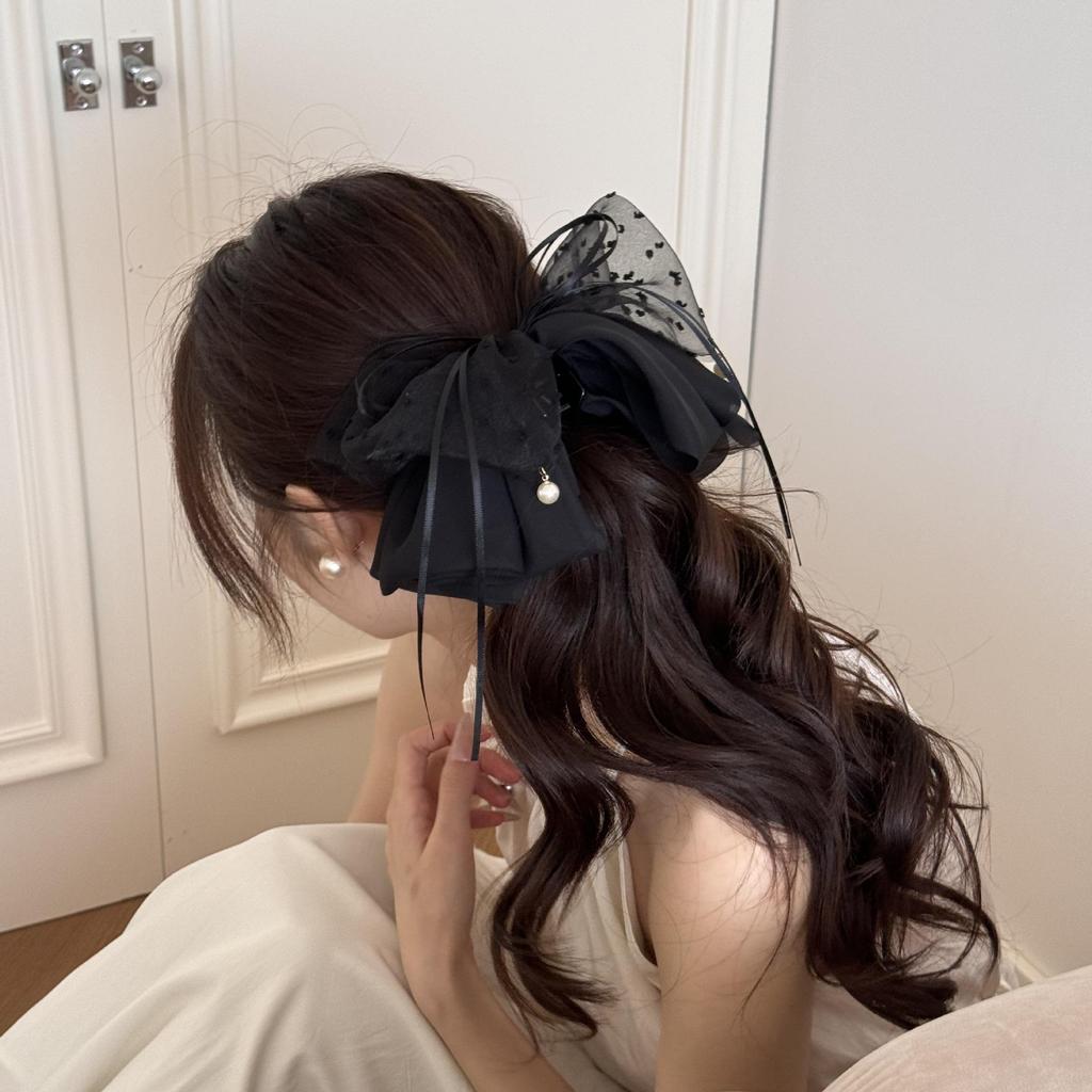 Handmade Chiffon Floral Bow Ponytail Clip for Voluminous Hair