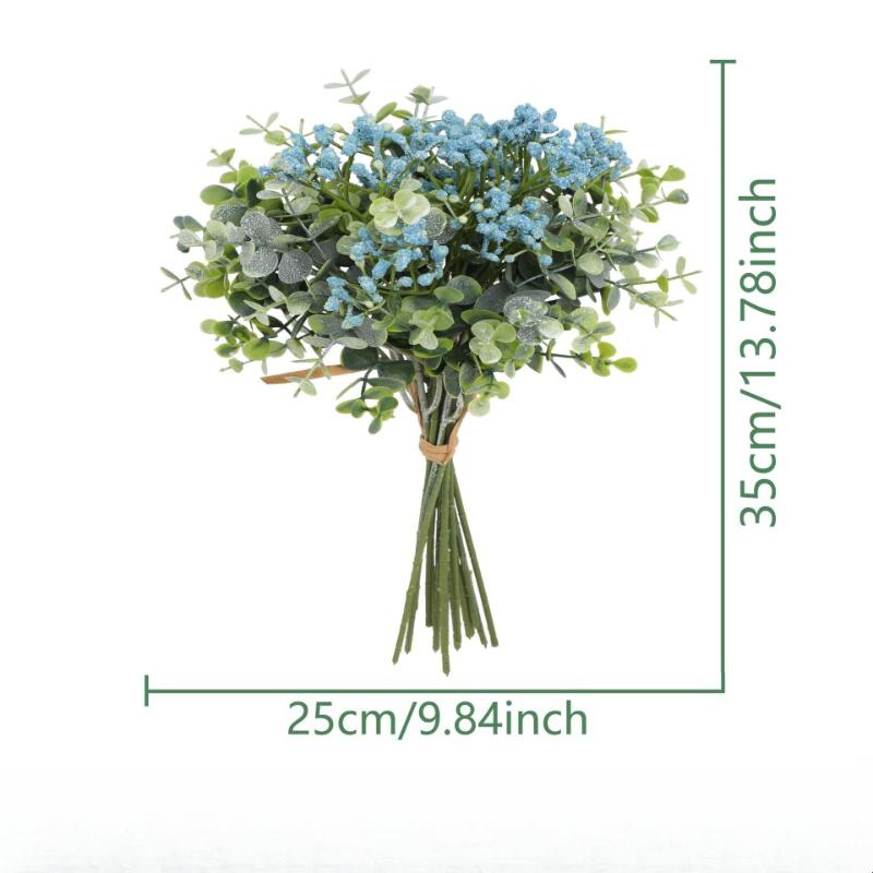 4pcs Plastic Fake Flower Artificial Eucalyptus Gypsophila Bouquet Restaurant Decoration Green Eucalyptus Leaf Simulation Flowers