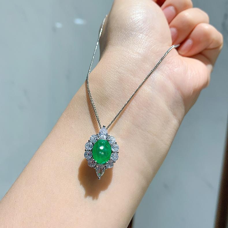 S925 Silver Needle Emerald Necklace Ring Earrings Jewelry Three Piece Set Wedding Banquet Party Accessories