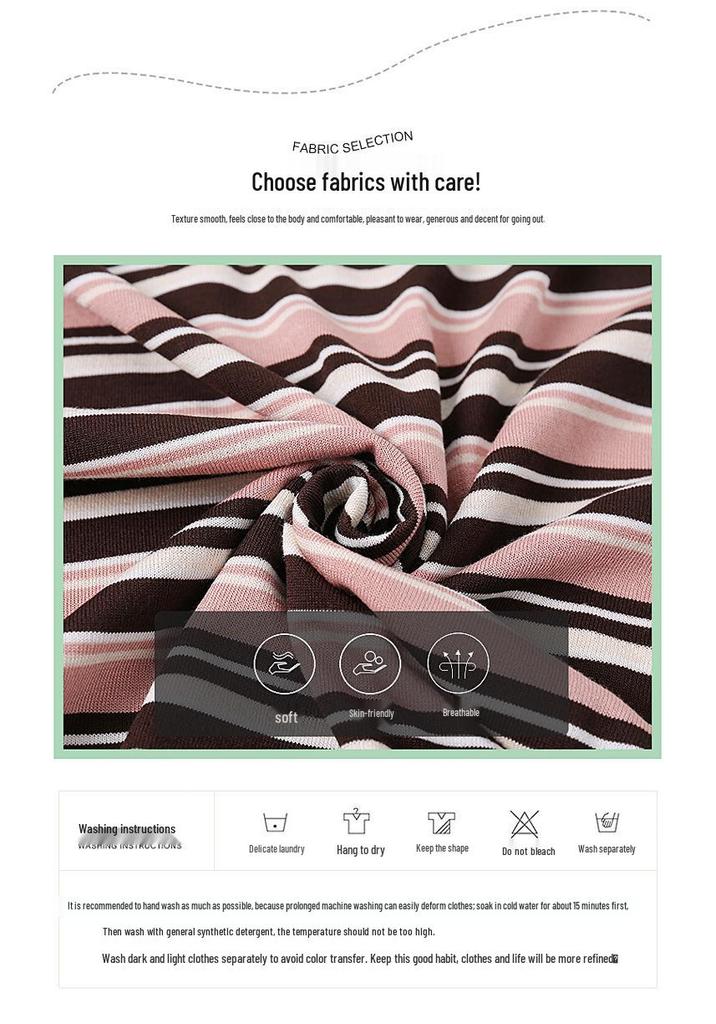 Stylish Striped Ice Silk Short Sleeve T-shirt for Middle-Aged Women