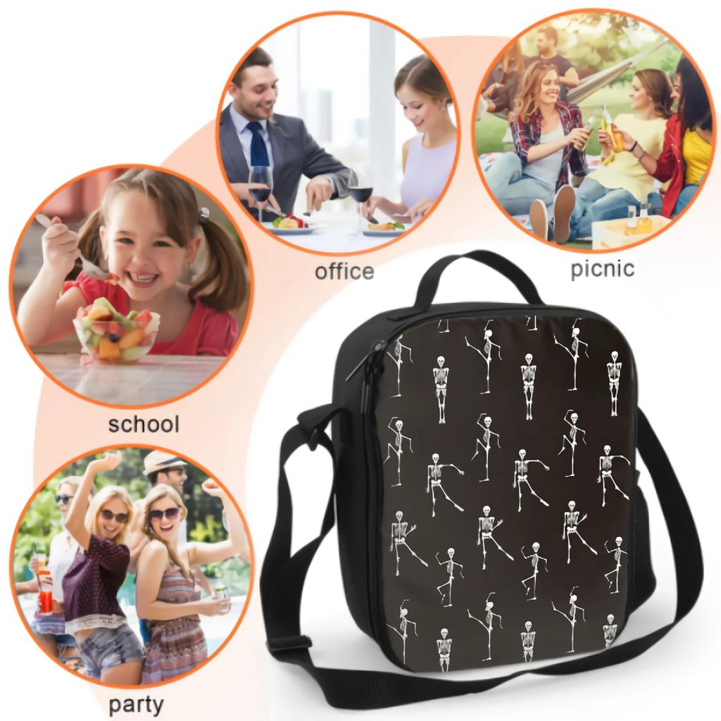 Halloween Gymnastic Skeletons Lunch Box Women Funny Skull Lunch Bag with Water Bottle Holder Cooler Bag Insulated Bento Box