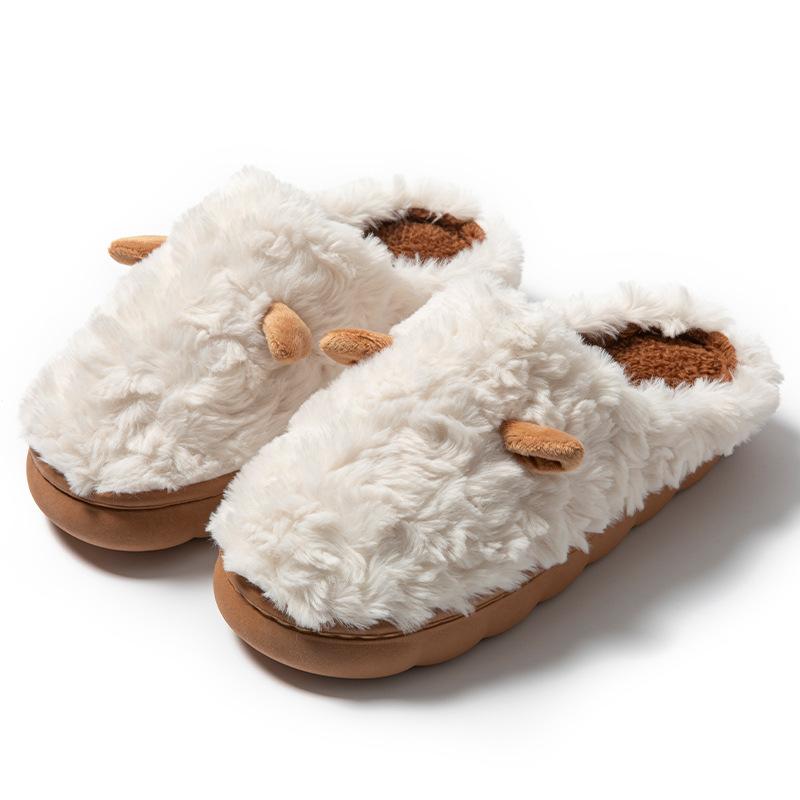 Winter cotton slippers cute female ears male couple home warm shoes non-slip plush slippers
