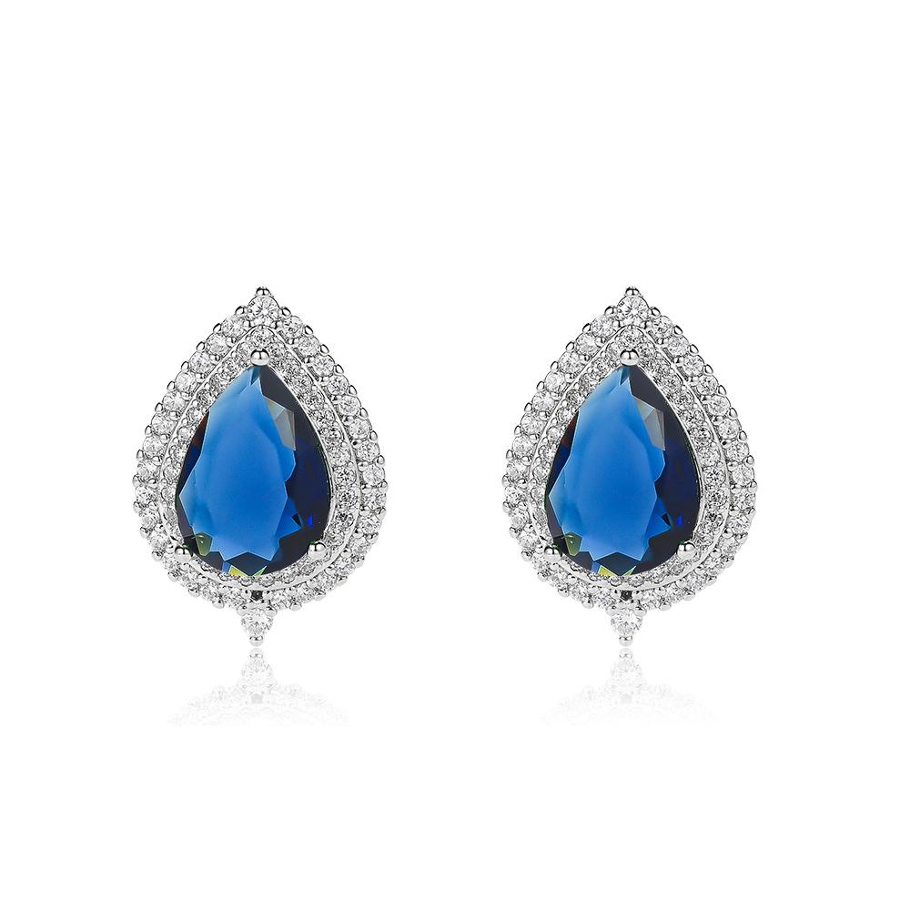 Popular European and American style full of diamonds, water droplets, zircon stud earrings, colorful treasure ear jewelry