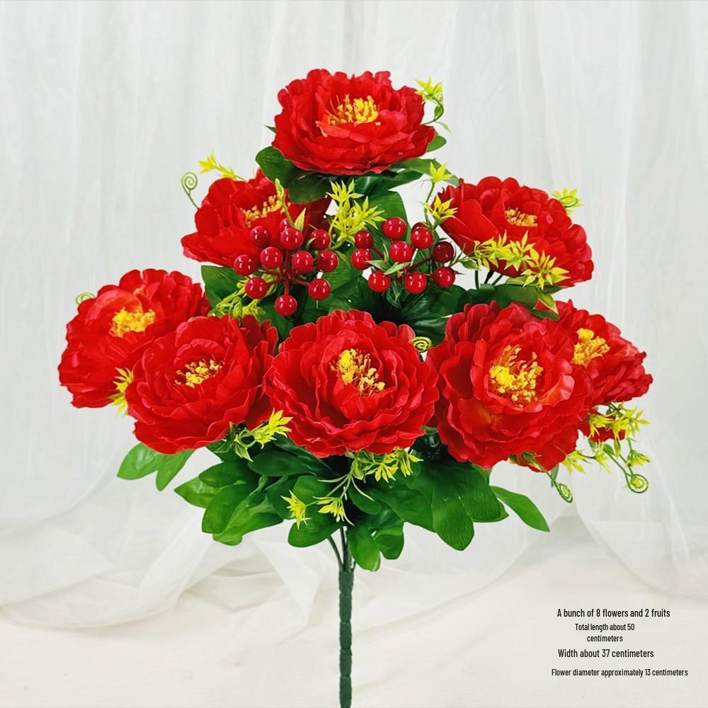 Curly Edge Red Rose Bouquet - 6 Head Artificial Silk Flowers for Living Room Decoration