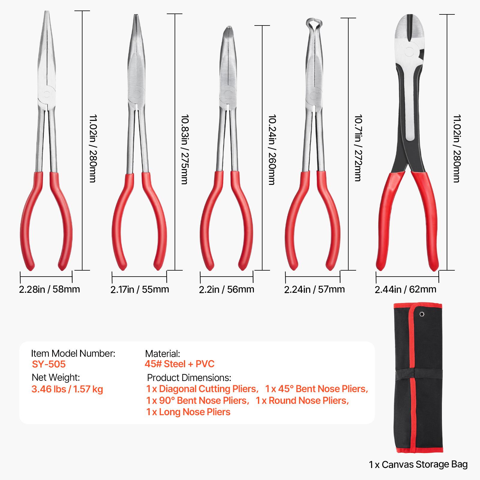

SucceBuy Набор из 5 плоскогубцев с длинными губками 11 дюймов Набор плоскогубцев с длинными губками Диагональные кусачки Плоскогубцы с изогнутыми под 45°/90° губками Круглогубцы