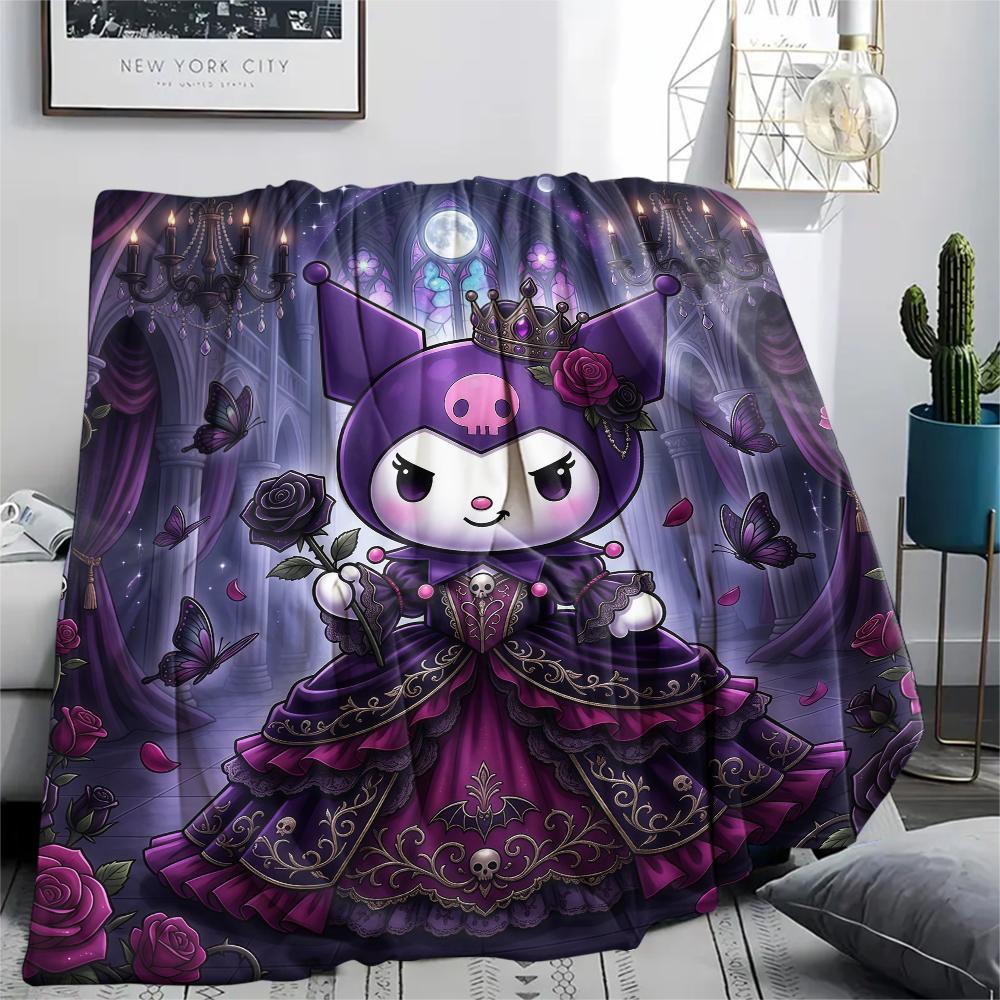 1PC Kuromi Print Flannel Blanket, High quality All Seasons, Home Decor, Warmth and Comfort, Perfect for Christmas Gifts