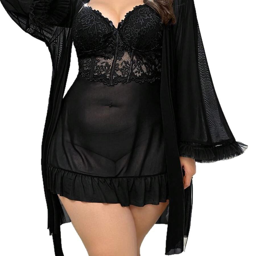 New, Sexy Lace Lace Lingerie Set Mesh Large Size Sexy Pajamas Thin Women