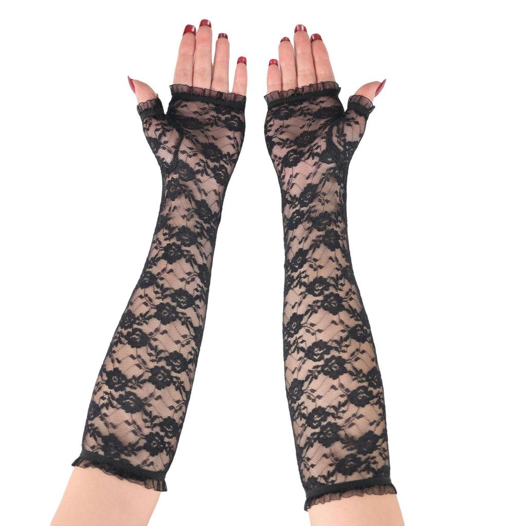 Dámské tenké krajkové rukavice bez prstů proti slunci - Letní prodyšné návleky na ruce k zakrytí jizev a zakrytí tetování