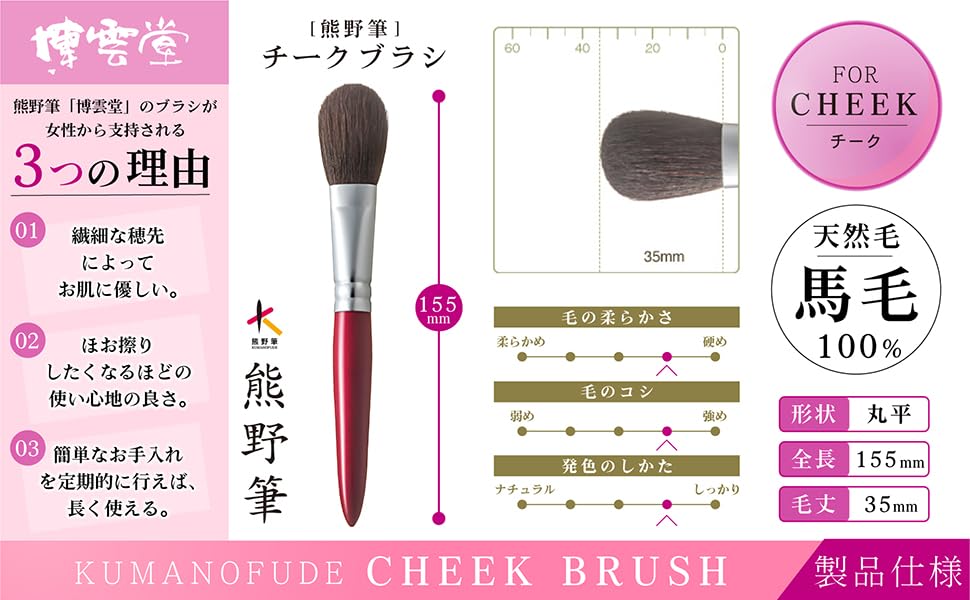 Geschmeidig glatt auf die Hakuundo Kumano Wange Concealer Make-Up Auge Kosmetische Schwere Einfach zu Kompakte Runde Anfänger [Natürliche pferdehaar, körper, haut] Pinsel,