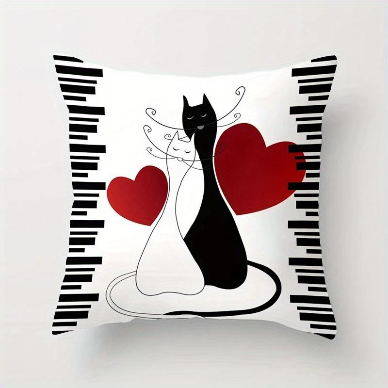 Home Decor Cute Black and White Cat Pattern Pillows Pattern Cushion Cover Suitable for Sofa Bedroom Car Pillow Cover