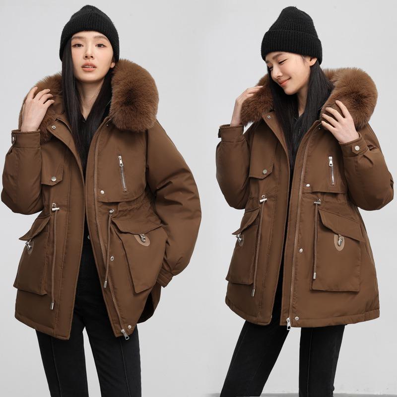 Jachetă de damă medie și lungă, nouă de iarnă, largă, din catifea, groasă, căptușită cu bumbac, jachetă de lucru