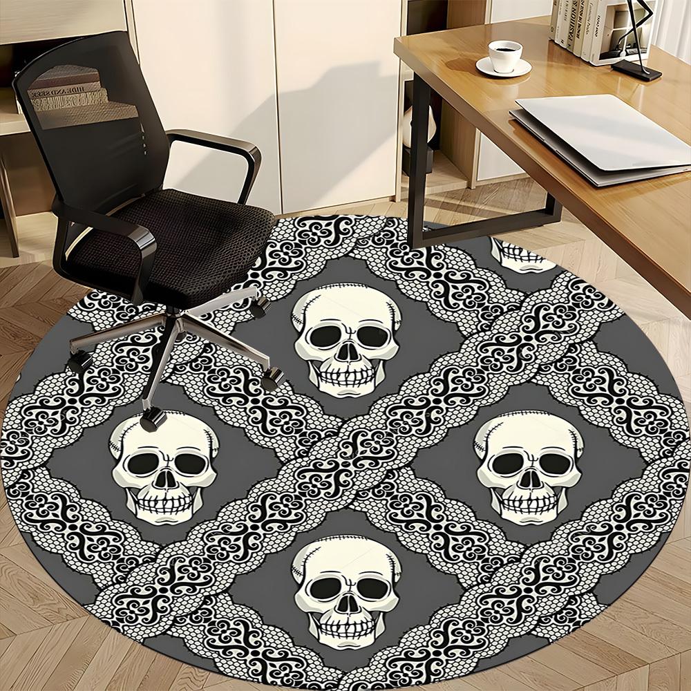 1pc Skull Lace Office Round Area Rug, Indoor Mat Suitable For Office, Under Office Chairs Bedroom Living Room Home Decor, Room Deco