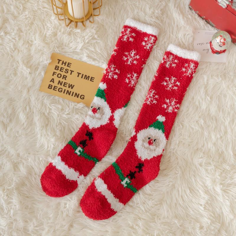 

Women s Christmas Reindeer & Snowman Knee-High Coral Fleece Socks One Size