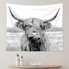 Cute Highland Cattle Close-Up Wall Hanging Tapestry, Grayscale Country Scenery Print Cloth, Unique Aesthetic Decor For Indoor