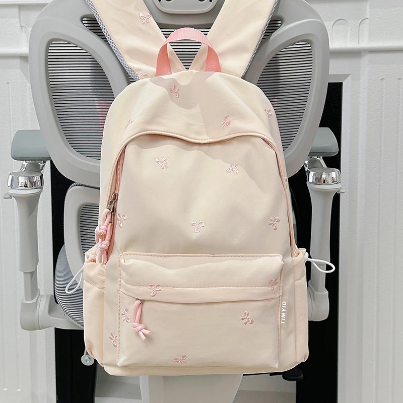 Girls' Versatile Shoulder Bag: Cute Embroidered Bow Backpack for Students and Travel