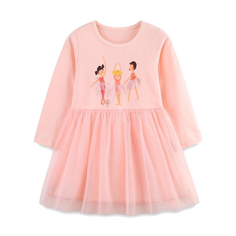 European Style Girls Autumn Princess Dress: Knitted Cotton, Round Neck, Mesh Long Sleeves 6Y