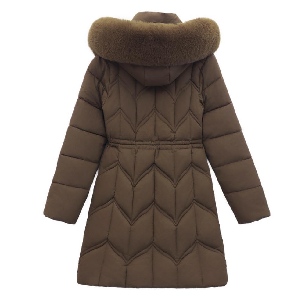 Mid-length cotton-padded jacket with a live cap for middle-aged people, slimming and thickening