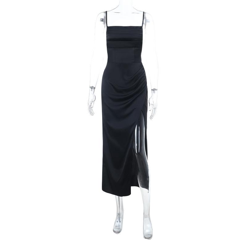 X suspender sexy split satin dress dress, European and American new Spice Girl long dress women
