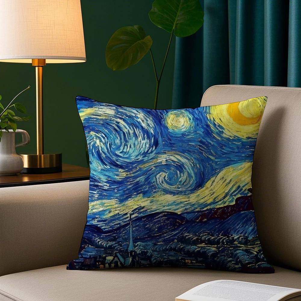 Starry Night Van Gogh Pillow Case Plush Fabric Soft Pillowcase Double Sided Print Sofa Cushion Cover Throw
