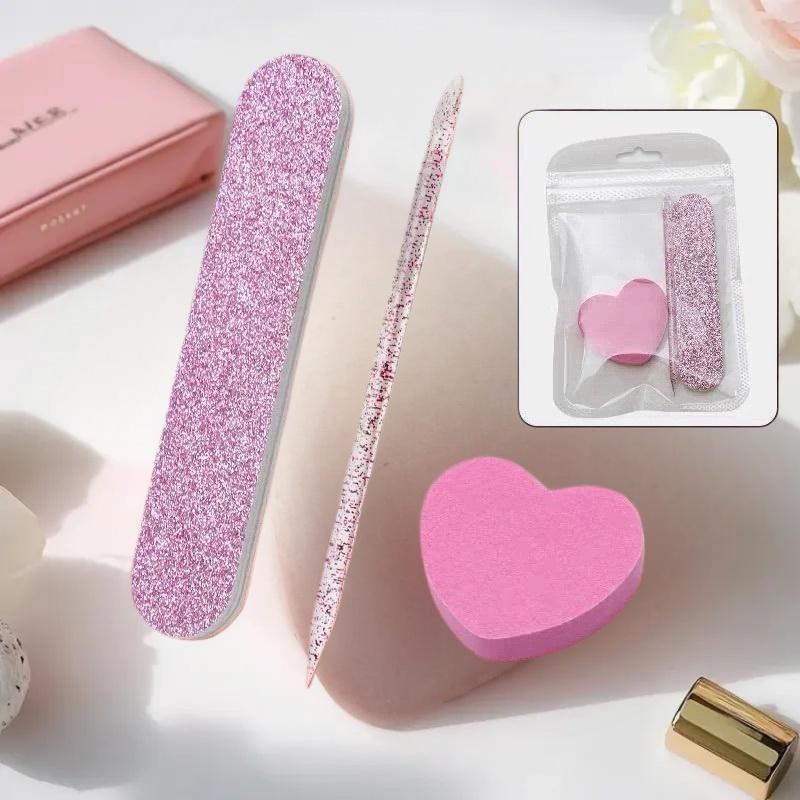 8/12 Pcs Glitter Nail Care Kit - Heart-Shaped Buffer, Crystal Rod, And Double-Sided File For Nail Art And Pedicures