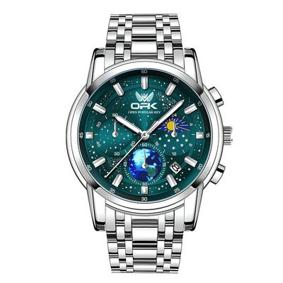 Analog Business Watch with Waterproof Calendar and Stainless Steel Green Men's Strap,